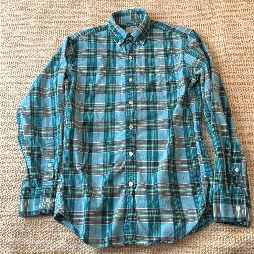 J. Crew Men's Summer Plaid Shirt Green and Blue Plaid Shirt Men’s XS